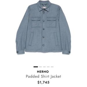 Herno Padded Shirt Jacket in steel blue silk cashmere blend with quilted lining